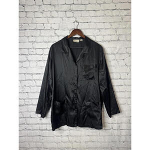 Intimate Essentials Women's Black Satin Pajama Top XL